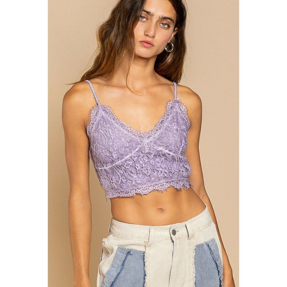 POL Clothing Irish Lace Woven Crop Top Violet Bralette Summer Boho Bohemian New